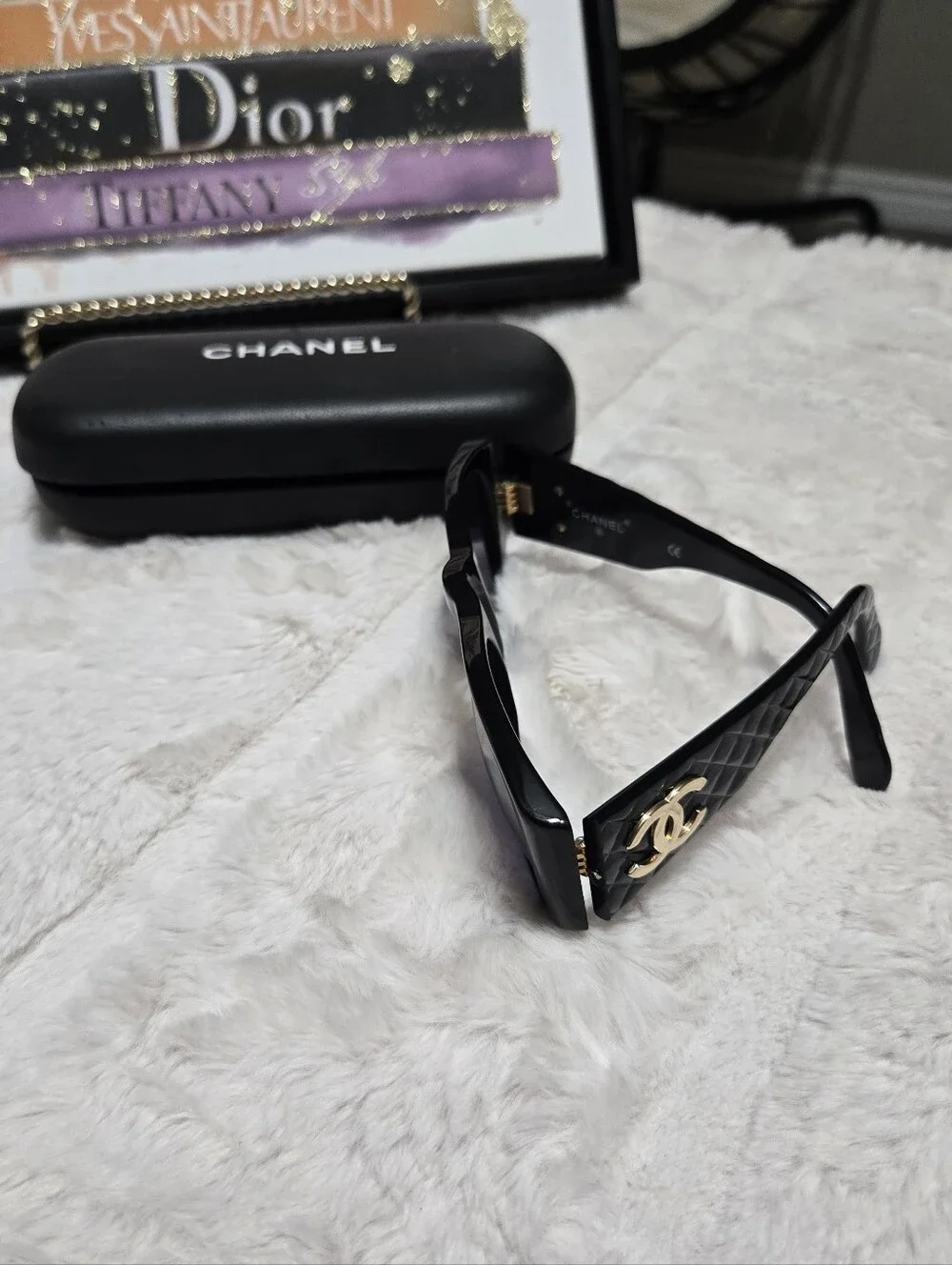 CHANEL 01450 94305 Black Gold CC Cocomark Sunglasses EUC